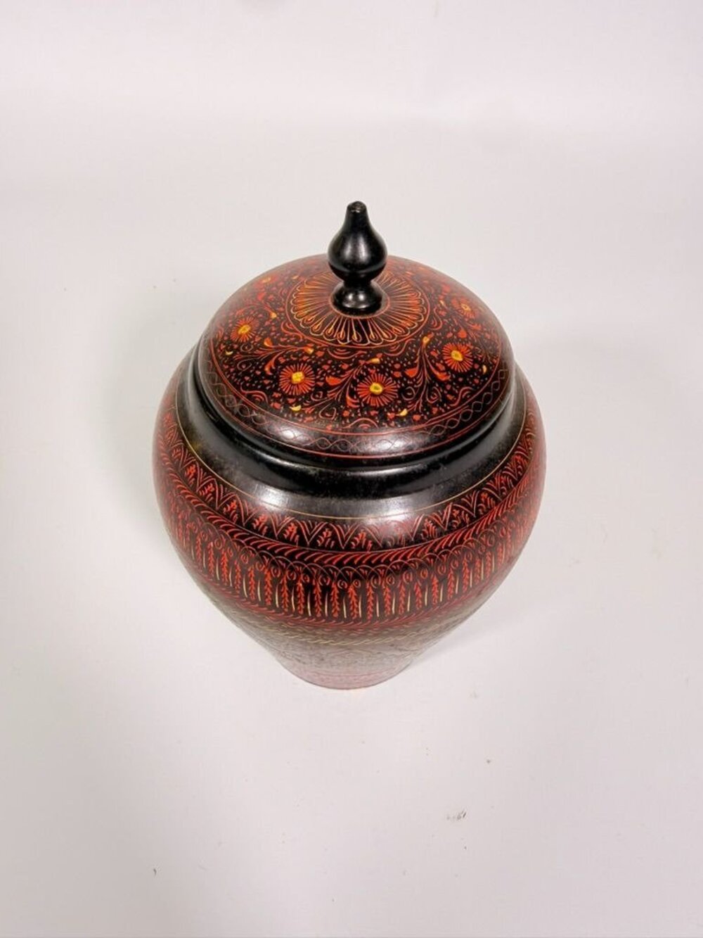 Jar Urn Canister Hand Carved Wooden Lacquer Pakistan Naqashi Turkish Handcrafted - Picture 3 of 16